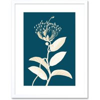 Artery8 Wall Art Print Modern Bold Biodiversity Blue Plant Artwork Framed 9X7 Inch in White | Size: W7" x H9"