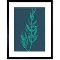 Artery8 Wall Art Print Navy & Teal Star Flowers Artwork Framed 9X7 Inch in Black | Size: W7" x H9"