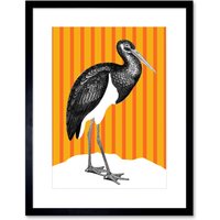 Artery8 Wall Art Print Tall Birds On Stripes Black Stork Orange Artwork Framed 9X7 Inch | Size: W7" x H9"