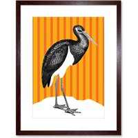 Artery8 Wall Art Print Tall Birds On Stripes Black Stork Orange Artwork Framed 9X7 Inch in Brown | Size: W7" x H9"
