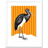 Artery8 Wall Art Print Tall Birds On Stripes Black Stork Orange Artwork Framed 9X7 Inch in White | Size: W7" x H9"