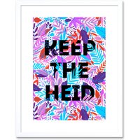 Artery8 Wall Art Print Woven Flower Typography Scotland Keep Heid Artwork Framed 9X7 Inch in White | Size: W7" x H9"