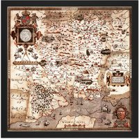 Artery8 Wall Art Print Map 1575 Saxton Hampshire Southampton Wight Replica Square Framed Picture 16X16 Inch in Black | Size: W16" x H16"