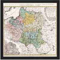 Artery8 Wall Art Print Map Antique 1750 Homann Poland Old Historic Replica Square Framed Picture 16X16 Inch in Black | Size: W16" x H16"