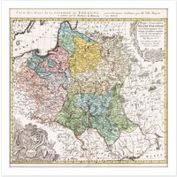 Artery8 Wall Art Print Map Antique 1750 Homann Poland Old Historic Replica Square Framed Picture 16X16 Inch in White | Size: W16" x H16"