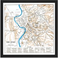 Artery8 Wall Art Print Map Antique Historic 1870 Ancient Rome City Plan Replica Square Framed Picture 16X16 Inch in Black | Size: W16" x H16"