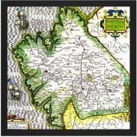 Artery8 Wall Art Print Map Antique Mercator 16th Century Galicia Old Replica Square Framed Picture 16X16 Inch in Black | Size: W16" x H16"