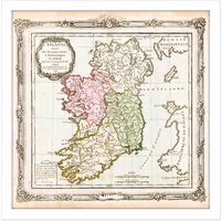 Artery8 Wall Art Print Map Antique De La Tour 1766 Ireland Historic Replica Square Framed Picture 16X16 Inch in White | Size: W16" x H16"