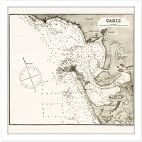 Artery8 Wall Art Print Map Antique Rosser 1869 Cadiz Spain Historic Replica Square Framed Picture 16X16 Inch in White | Size: W16" x H16"