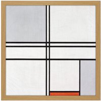Artery8 Wall Art Print Mondrian Composition No 1 Gray-red Abstract Painting Square Framed Picture 16X16 Inch in Light Oak | Size: W16" x H16"