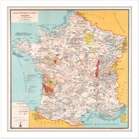 Artery8 Wall Art Print Bourguignon 1932 Map France Gastronomy Food Square Framed Picture 16X16 Inch in White | Size: W16" x H16"