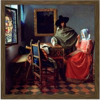 Artery8 Wall Art Print Jan Vermeer Van Delft The Glass Of Wine Square Framed Picture 16X16 Inch in Brown | Size: W16" x H16"