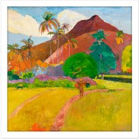 Artery8 Wall Art Print Paul Gauguin Tahitian Landscape Cropped Square Framed Picture 16X16 Inch in White | Size: W16" x H16"