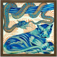 Artery8 Wall Art Print De Morgan William Serpent Cat Painting Square Framed Picture 16X16 Inch in Brown | Size: W16" x H16"