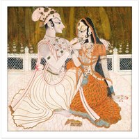Artery8 Wall Art Print India Krishna & Radha Square Framed Picture 16X16 Inch in White | Size: W16" x H16"