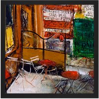 Artery8 Wall Art Print Saeki Yuzo Cafe Terrace With Posters Square Framed Picture 16X16 Inch in Black | Size: W16" x H16"