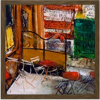 Artery8 Wall Art Print Saeki Yuzo Cafe Terrace With Posters Square Framed Picture 16X16 Inch in Brown | Size: W16" x H16"