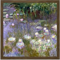 Artery8 Wall Art Print Claude Monet Water Lilies Painting Square Framed Picture 16X16 Inch in Brown | Size: W16" x H16"
