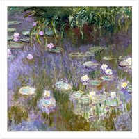 Artery8 Wall Art Print Claude Monet Water Lilies Painting Square Framed Picture 16X16 Inch in White | Size: W16" x H16"