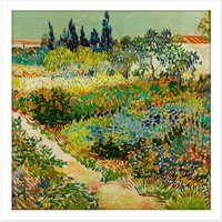 Artery8 Wall Art Print Vincent Van Gogh Garden At Arles Square Framed Picture 16X16 Inch in White | Size: W16" x H16"