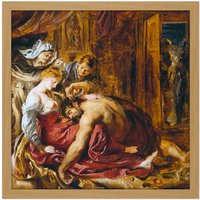 Artery8 Wall Art Print Rubens Samson & Delilah Square Framed Picture 16X16 Inch in Light Oak | Size: W16" x H16"