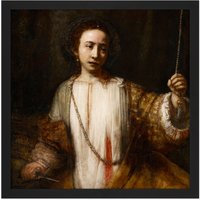Artery8 Wall Art Print Rembrandt Lucretia Square Framed Picture 16X16 Inch in Black | Size: W16" x H16"