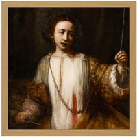 Artery8 Wall Art Print Rembrandt Lucretia Square Framed Picture 16X16 Inch in Light Oak | Size: W16" x H16"