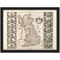 Artery8 Wall Art Print Jansson 17th Century Anglo Saxon Map Britain Large Framed Wall Dรฉcor Art in White | Size: W18" x H24"