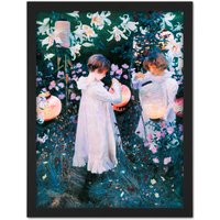 Artery8 Wall Art Print John Singer Sargent Carnation Lily Rose Painting Large Framed Wall Décor Art in Black | Size: W18" x H24"