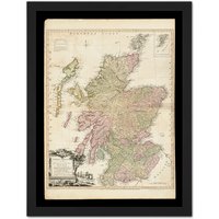 Artery8 Wall Art Print Kitchin 1778 Map Scotland Counties North Britain Large Framed Wall Dรฉcor Art in Brown | Size: W18" x H24"