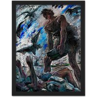 Artery8 Wall Art Print Lovis Corinth Cain Abel Biblical Painting Large Framed Wall Décor Art in Brown | Size: W18" x H24"