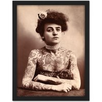 Artery8 Wall Art Print Maud Stevens Wagner Trapezeist Tattooist Artist 1907 Photo Large Framed Wall Décor Art in Black | Size: W18" x H24"