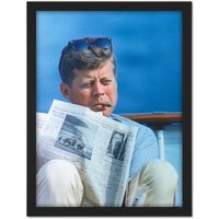 Artery8 Wall Art Print President JFK Kennedy Cigar Newspaper Photo Large Framed Wall Décor Art in Black | Size: W18" x H24"