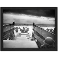 Artery8 Wall Art Print Sargent WWII War US Soldiers Into Jaws Death D-day 1944 Photo Large Framed Wall Dรฉcor Art in Brown | Size: W18" x H24"