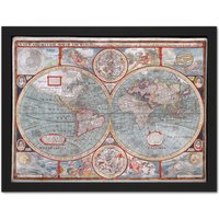 Artery8 Wall Art Print Speed 1626 Pictorial Map World Hemispheres Large Framed Wall Décor Art in White | Size: W18" x H24"