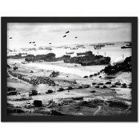 Artery8 Wall Art Print WWII War US Landing Ships Omaha Beach D-Day 1944 Photo Large Framed Wall Dรฉcor Art in Light Oak | Size: W18" x H24"