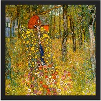 Artery8 Wall Art Print Gustav Klimt Wayside Shrine Crucifix Farm Garden Square Framed Picture 16X16 Inch in Black | Size: W16" x H16"