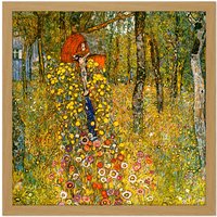 Artery8 Wall Art Print Gustav Klimt Wayside Shrine Crucifix Farm Garden Square Framed Picture 16X16 Inch in Light Oak | Size: W16" x H16"