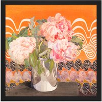 Artery8 Wall Art Print Rennie Mackintosh Peonies Flowers Vase Painting Square Framed Picture 16X16 Inch in Black | Size: W16" x H16"
