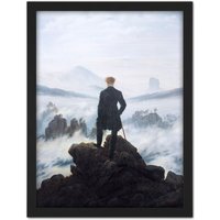 Artery8 Wall Art Print Friedrich Wanderer Above Sea Fog Painting Large Framed Wall Décor Art in Black | Size: W18" x H24"