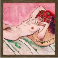 Artery8 Wall Art Print Bakst Reclining Female Nude Book Square Framed Picture 16X16 Inch in Brown | Size: W16" x H16"