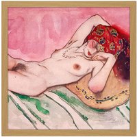 Artery8 Wall Art Print Bakst Reclining Female Nude Book Square Framed Picture 16X16 Inch in Light Oak | Size: W16" x H16"
