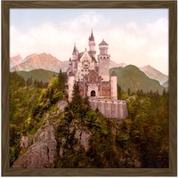 Artery8 Wall Art Print Neuschwanstein Castle Bavaria Germany Landscape Photo Square Framed Picture 16X16 Inch in Brown | Size: W16" x H16"