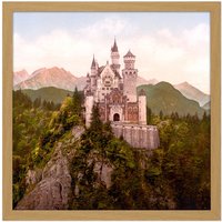 Artery8 Wall Art Print Neuschwanstein Castle Bavaria Germany Landscape Photo Square Framed Picture 16X16 Inch in Light Oak | Size: W16" x H16"