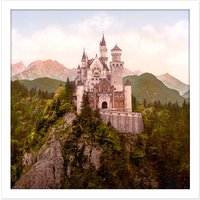 Artery8 Wall Art Print Neuschwanstein Castle Bavaria Germany Landscape Photo Square Framed Picture 16X16 Inch in White | Size: W16" x H16"