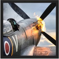 Artery8 Wall Art Print Taylor Military UK Spitfire TE311 Fighter Plane Photo Square Framed Picture 16X16 Inch in Black | Size: W16" x H16"