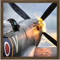 Artery8 Wall Art Print Taylor Military UK Spitfire TE311 Fighter Plane Photo Square Framed Picture 16X16 Inch in Brown | Size: W16" x H16"