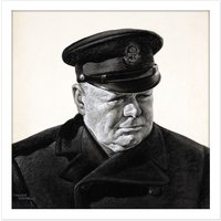Artery8 Wall Art Print Stone Portrait UK Prime Minister Winston Churchill Painting Square Framed Picture 16X16 Inch in White | Size: W16" x H16"