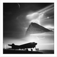 Artery8 Wall Art Print War WWII UK Douglas Aircraft Rock Gibraltar Photo Square Framed Picture 16X16 Inch in White | Size: W16" x H16"