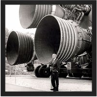 Artery8 Wall Art Print Space NASA Von Braun Saturn V F-1 Rocket Thrusters Photo Square Framed Picture 16X16 Inch in Black | Size: W16" x H16"